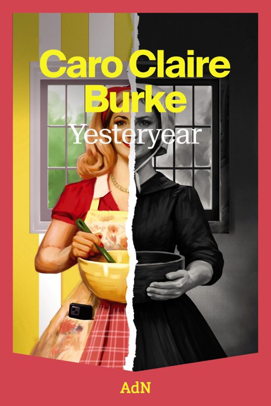 Portada de Yesteryear en la que se muestra la imagen de una mujer dividida en dos con una parte en color y otra en blanco y negro